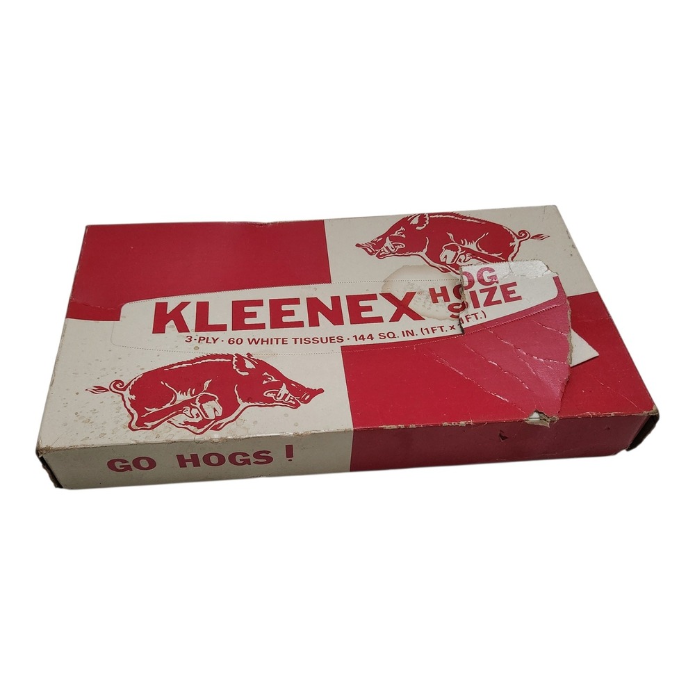 Vintage 1971 Kleenex Hog Size Arkansas Razorbacks Tissues Box‎ Go Hogs Go